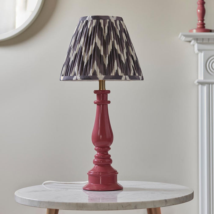 Myrtle And Zigzag 25cm Pearl Grey Shade Table Lamp With Gloss Pink Clay Base