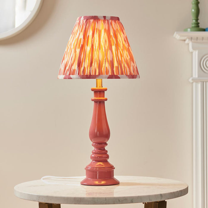 Myrtle And Ikat 25cm Coral Pink Shade Table Lamp With Gloss Pink Clay Base