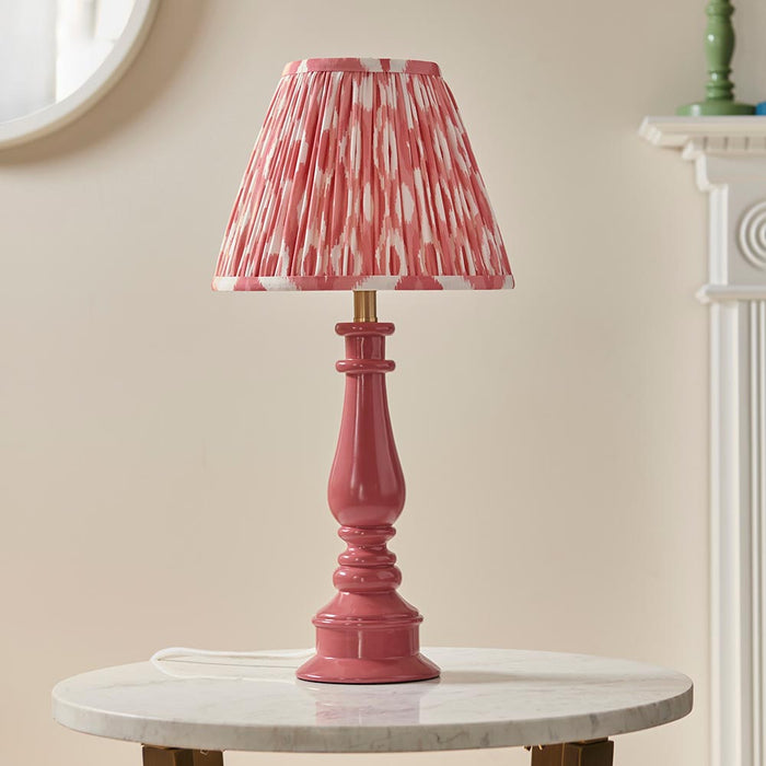 Myrtle And Ikat 25cm Coral Pink Shade Table Lamp With Gloss Pink Clay Base
