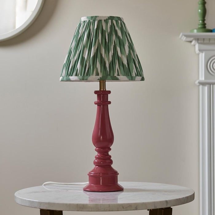Myrtle And Zigzag 25cm Cotswold Green Shade Table Lamp With Gloss Pink Clay Base