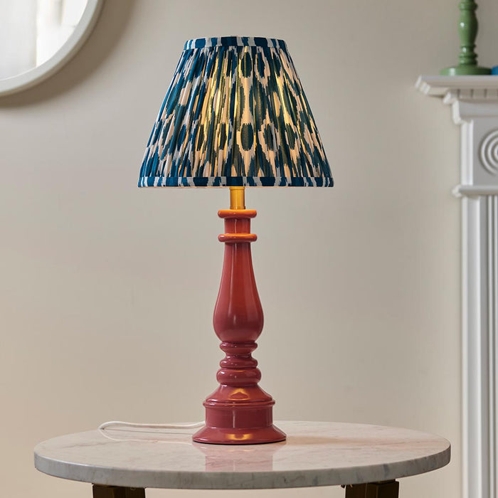 Myrtle And Ikat 25cm Marlin Blue Shade Table Lamp With Gloss Pink Clay Base