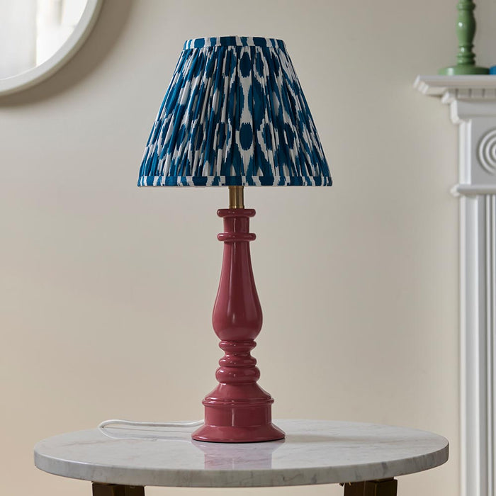 Myrtle And Ikat 25cm Marlin Blue Shade Table Lamp With Gloss Pink Clay Base