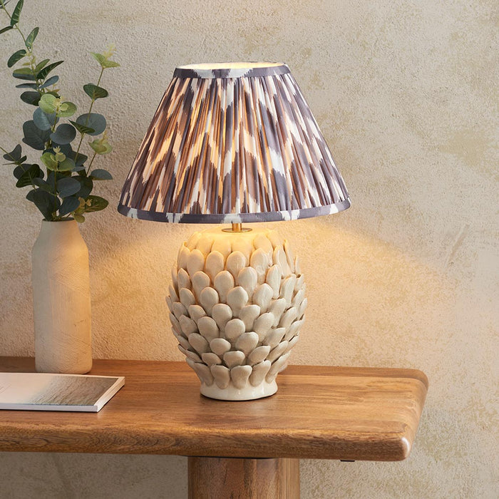 Layered Leaf And Zigzag 30cm Pearl Grey Shade Table Lamp With Round Ivory Ceramic Base
