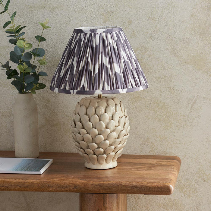 Layered Leaf And Zigzag 30cm Pearl Grey Shade Table Lamp With Round Ivory Ceramic Base