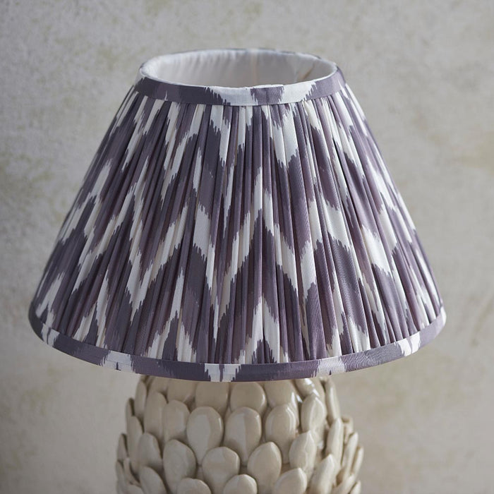 Layered Leaf And Zigzag 30cm Pearl Grey Shade Table Lamp With Round Ivory Ceramic Base