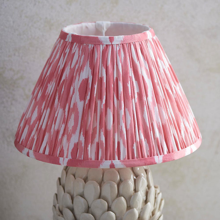 Layered Leaf And Ikat 30cm Coral Pink Shade Table Lamp With Round Ivory Ceramic Base