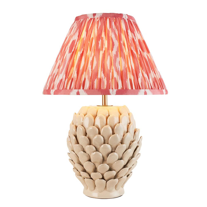 Layered Leaf And Ikat 30cm Coral Pink Shade Table Lamp With Round Ivory Ceramic Base
