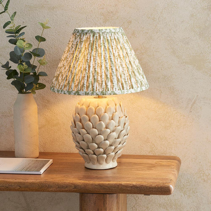 Layered Leaf And Leaf 30cm Herb Garden Green Shade Table Lamp With Round Ivory Ceramic Base