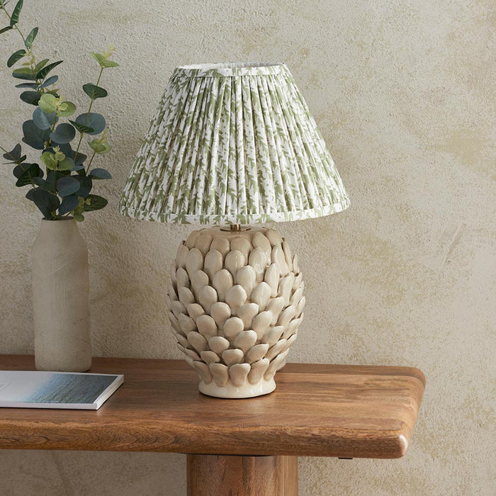 Layered Leaf And Leaf 30cm Herb Garden Green Shade Table Lamp With Round Ivory Ceramic Base
