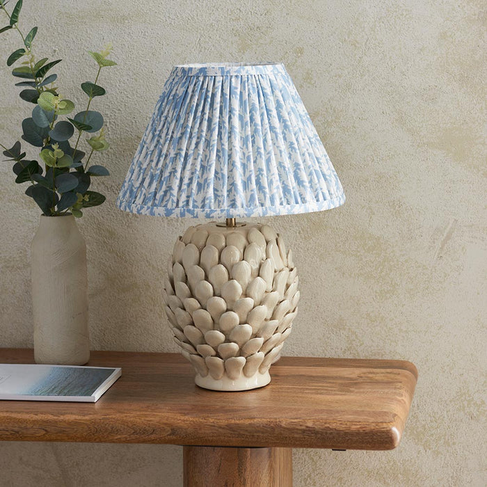 Layered Leaf And Leaf 30cm Shell Bay Blue Shade Table Lamp With Round Ivory Ceramic Base