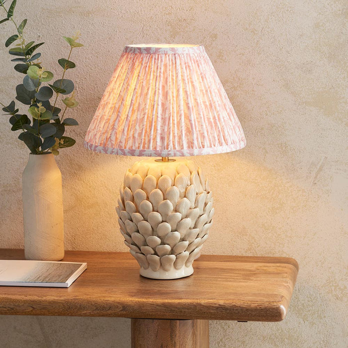 Layered Leaf And Leaf 30cm Peachy Keen Shade Table Lamp With Round Ivory Ceramic Base