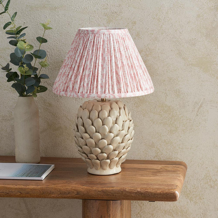 Layered Leaf And Leaf 30cm Peachy Keen Shade Table Lamp With Round Ivory Ceramic Base