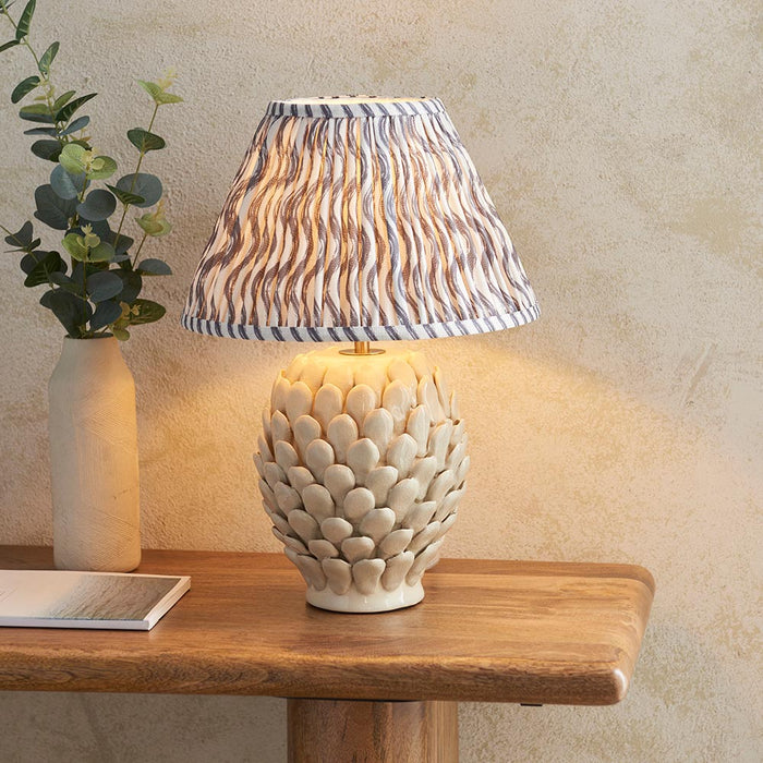 Layered Leaf And Ripple 30cm Pearl Grey Shade Table Lamp With Round Ivory Ceramic Base