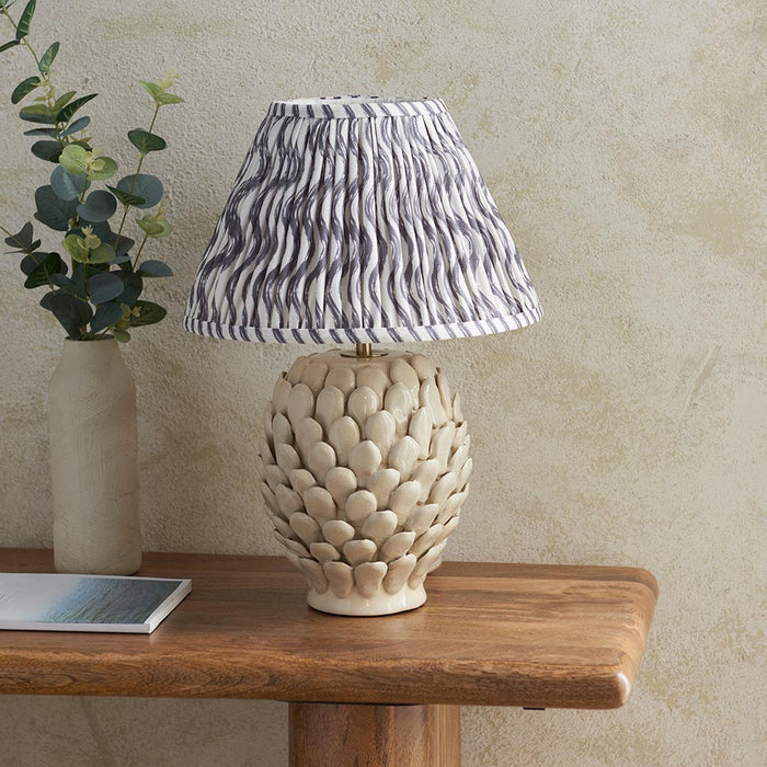 Layered Leaf And Ripple 30cm Pearl Grey Shade Table Lamp With Round Ivory Ceramic Base