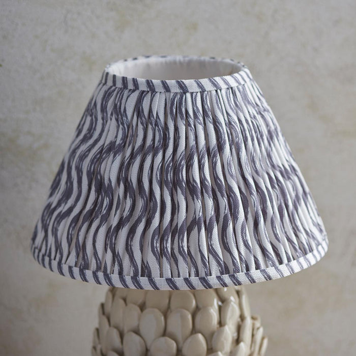 Layered Leaf And Ripple 30cm Pearl Grey Shade Table Lamp With Round Ivory Ceramic Base