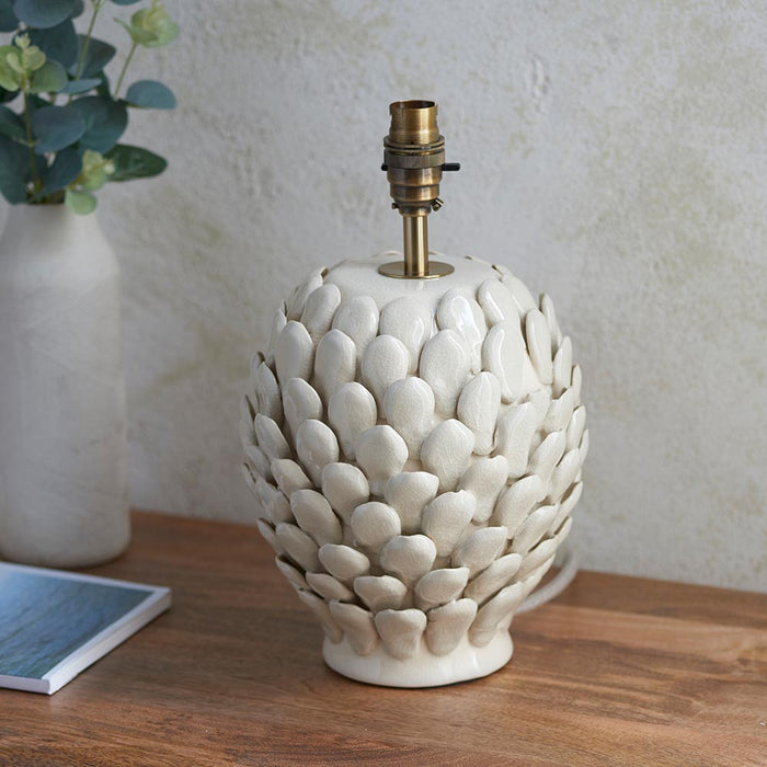 Layered Leaf And Ripple 30cm Pearl Grey Shade Table Lamp With Round Ivory Ceramic Base