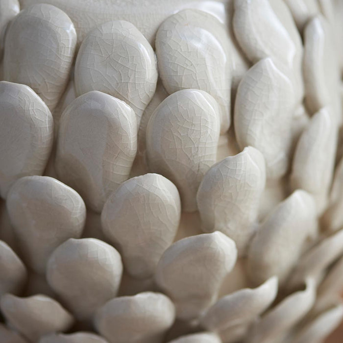 Layered Leaf And Ripple 30cm Pearl Grey Shade Table Lamp With Round Ivory Ceramic Base