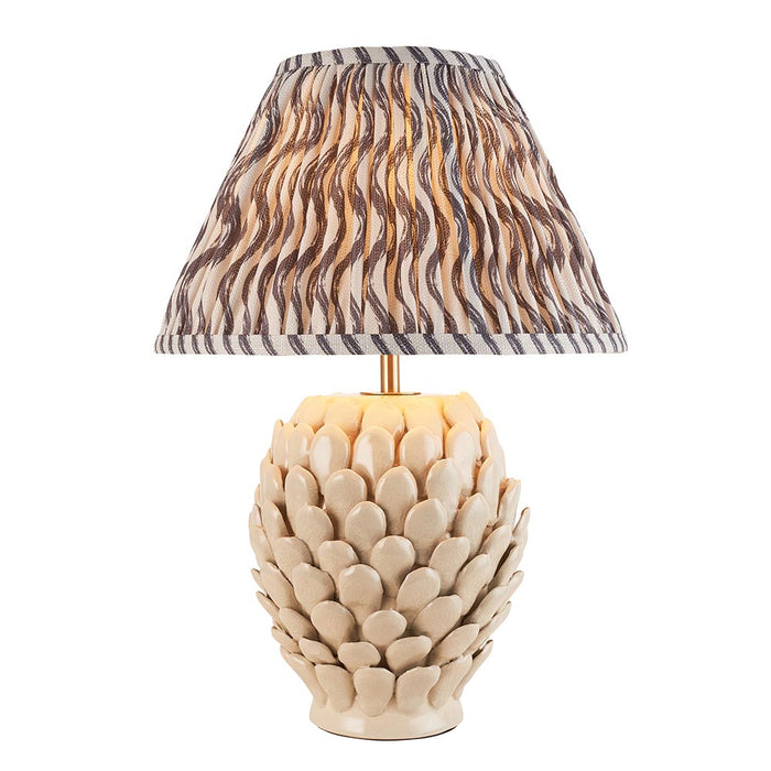 Layered Leaf And Ripple 30cm Pearl Grey Shade Table Lamp With Round Ivory Ceramic Base
