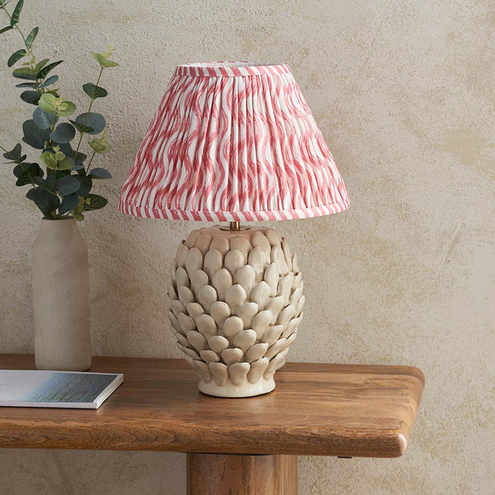 Layered Leaf And Ripple 30cm Coral Pink Shade Table Lamp With Round Ivory Ceramic Base