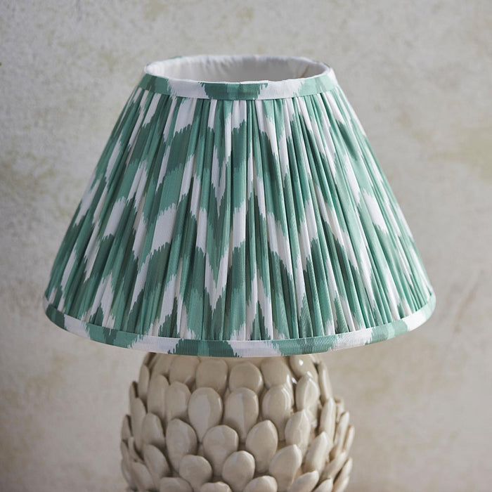 Layered Leaf And Zigzag 30cm Cotswold Green Shade Table Lamp With Round Ivory Ceramic Base