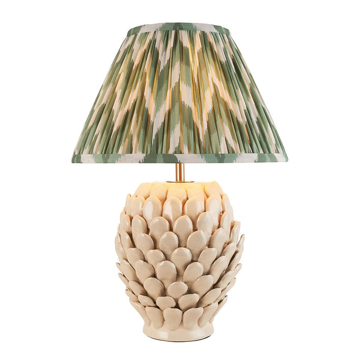 Layered Leaf And Zigzag 30cm Cotswold Green Shade Table Lamp With Round Ivory Ceramic Base