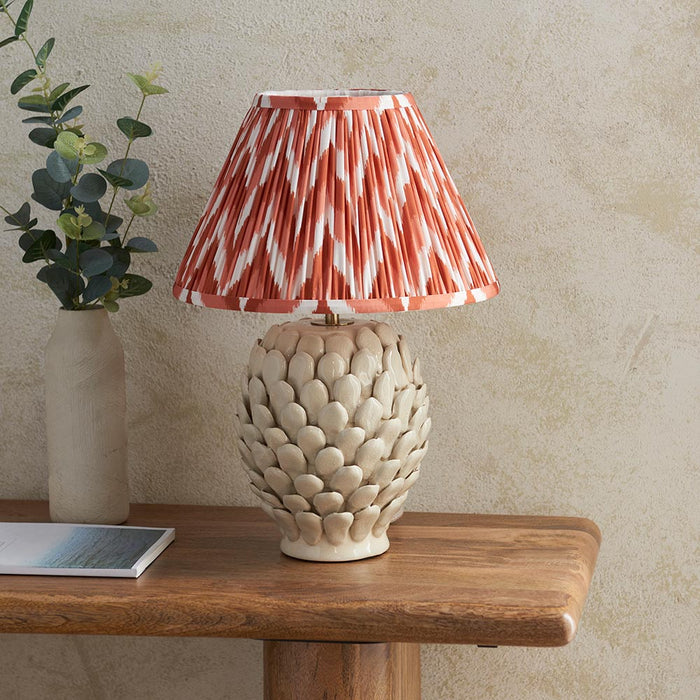 Layered Leaf And Zigzag 30cm Apricot Orange Shade Table Lamp With Round Ivory Ceramic Base