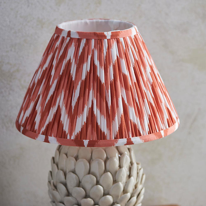 Layered Leaf And Zigzag 30cm Apricot Orange Shade Table Lamp With Round Ivory Ceramic Base