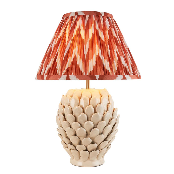 Layered Leaf And Zigzag 30cm Apricot Orange Shade Table Lamp With Round Ivory Ceramic Base