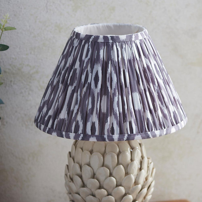 Layered Leaf And Ikat 30cm Pearl Grey Shade Table Lamp With Round Ivory Ceramic Base