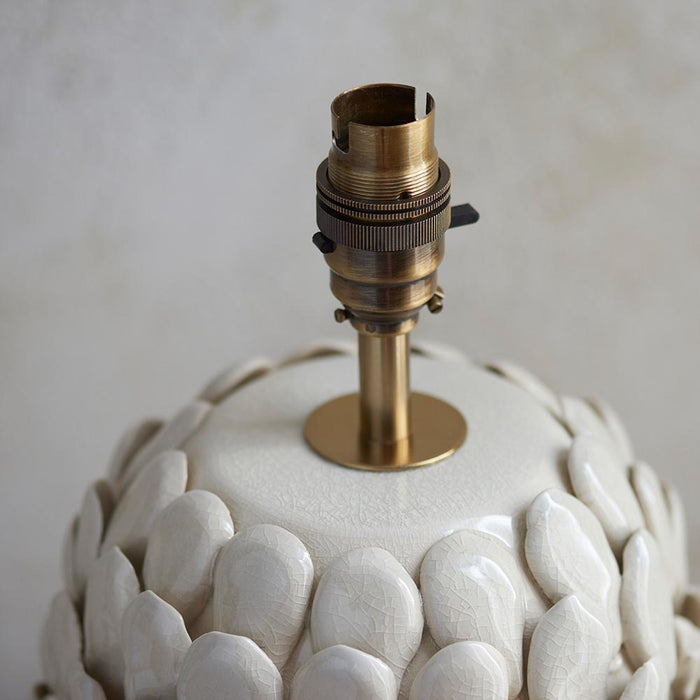 Layered Leaf And Ikat 30cm Pearl Grey Shade Table Lamp With Round Ivory Ceramic Base