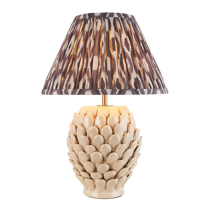 Layered Leaf And Ikat 30cm Pearl Grey Shade Table Lamp With Round Ivory Ceramic Base
