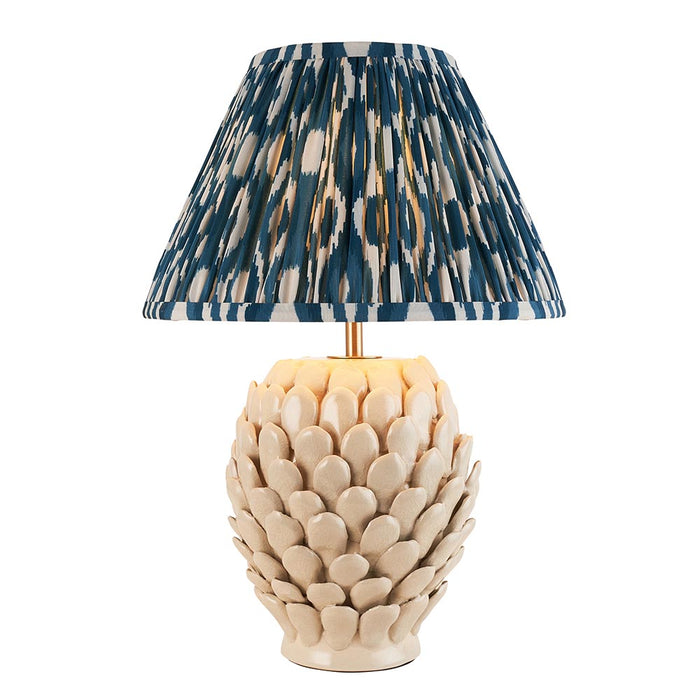 Layered Leaf And Ikat 30cm Marlin Blue Shade Table Lamp With Round Ivory Ceramic Base