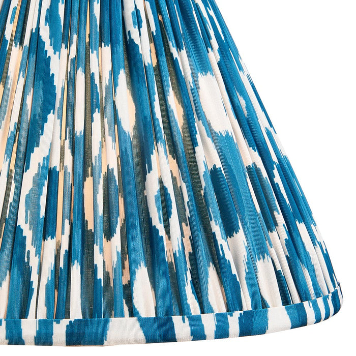 Layered Leaf And Ikat 30cm Marlin Blue Shade Table Lamp With Round Ivory Ceramic Base