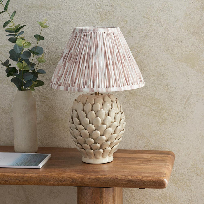 Layered Leaf And Ikat 30cm Neutral Shade Table Lamp With Round Ivory Ceramic Base