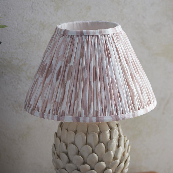 Layered Leaf And Ikat 30cm Neutral Shade Table Lamp With Round Ivory Ceramic Base