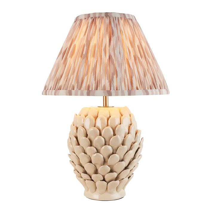 Layered Leaf And Ikat 30cm Neutral Shade Table Lamp With Round Ivory Ceramic Base