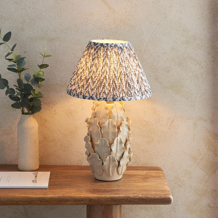 Layered Leaf And Leaf 30cm Pearl Grey Shade Table Lamp With Ivory Ceramic Base