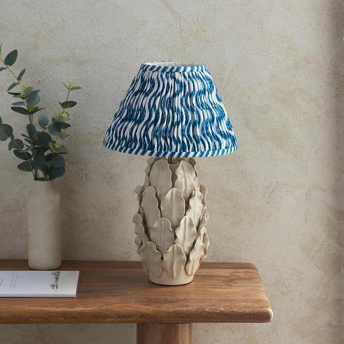 Layered Leaf And Ripple 30cm Marlin Blue Shade Table Lamp With Ivory Ceramic Base