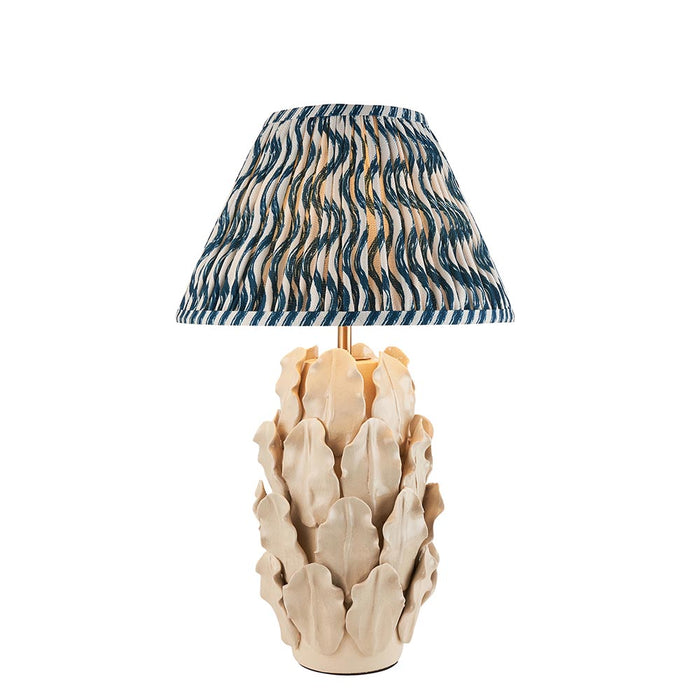 Layered Leaf And Ripple 30cm Marlin Blue Shade Table Lamp With Ivory Ceramic Base