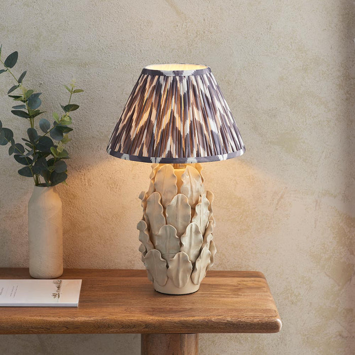 Layered Leaf And Zigzag 30cm Pearl Grey Shade Table Lamp With Ivory Ceramic Base