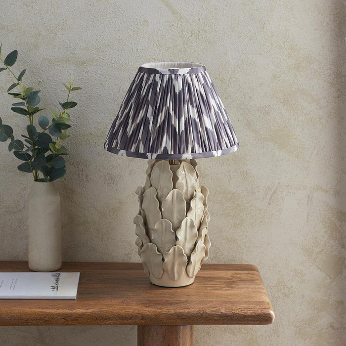 Layered Leaf And Zigzag 30cm Pearl Grey Shade Table Lamp With Ivory Ceramic Base