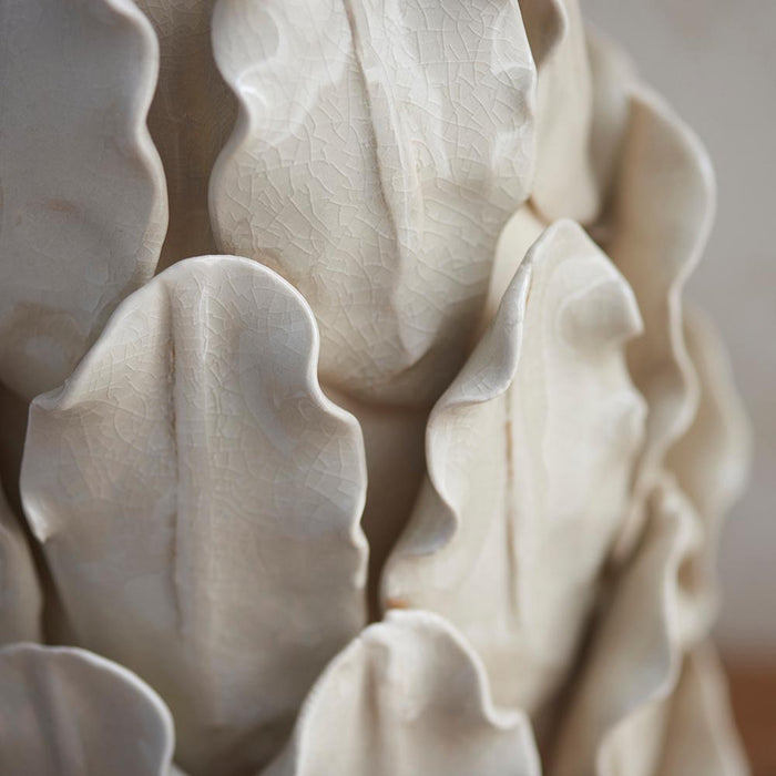 Layered Leaf And Zigzag 30cm Pearl Grey Shade Table Lamp With Ivory Ceramic Base