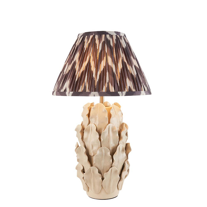 Layered Leaf And Zigzag 30cm Pearl Grey Shade Table Lamp With Ivory Ceramic Base