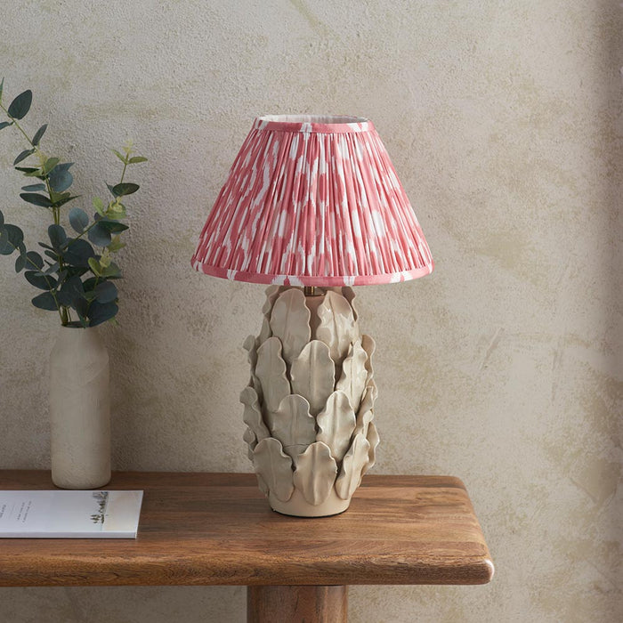 Layered Leaf And Ikat 30cm Coral Pink Shade Table Lamp With Ivory Ceramic Base