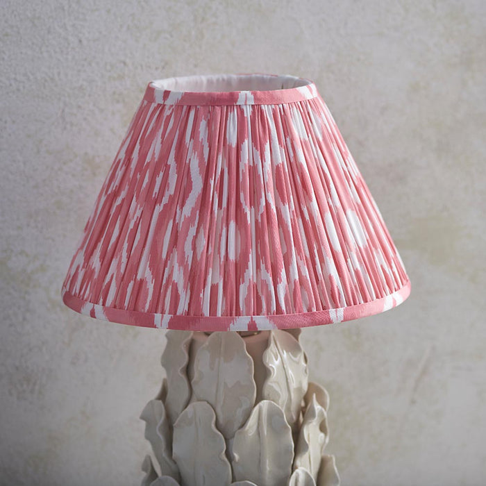 Layered Leaf And Ikat 30cm Coral Pink Shade Table Lamp With Ivory Ceramic Base