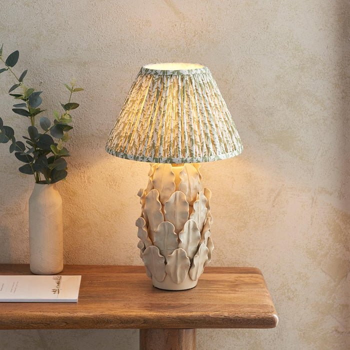 Layered Leaf And Leaf 30cm Herb Garden Green Shade Table Lamp With Ivory Ceramic Base