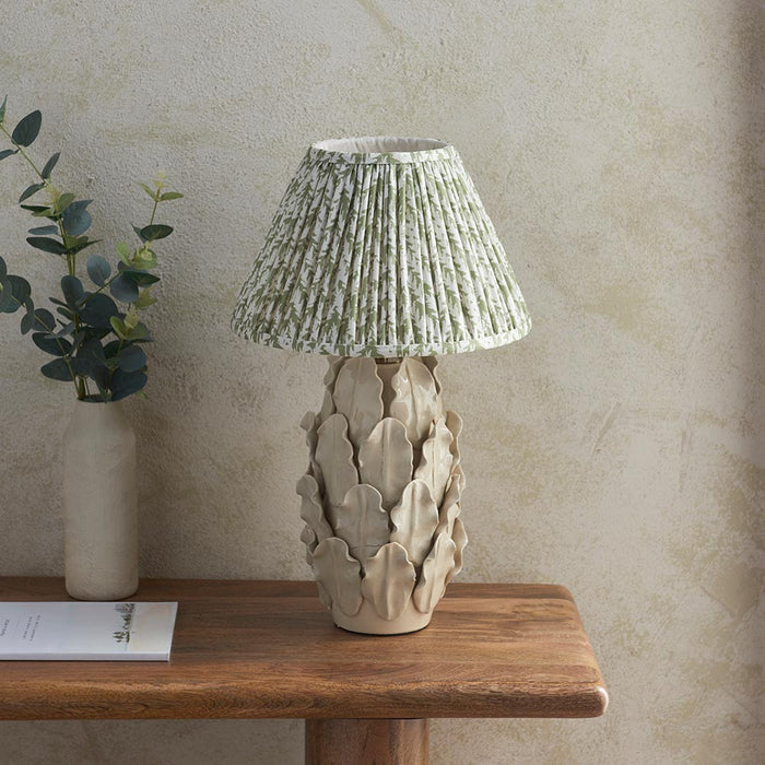 Layered Leaf And Leaf 30cm Herb Garden Green Shade Table Lamp With Ivory Ceramic Base