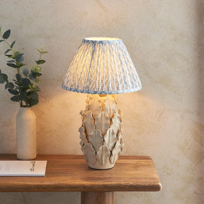 Layered Leaf And Leaf 30cm Shell Bay Blue Shade Table Lamp With Ivory Ceramic Base