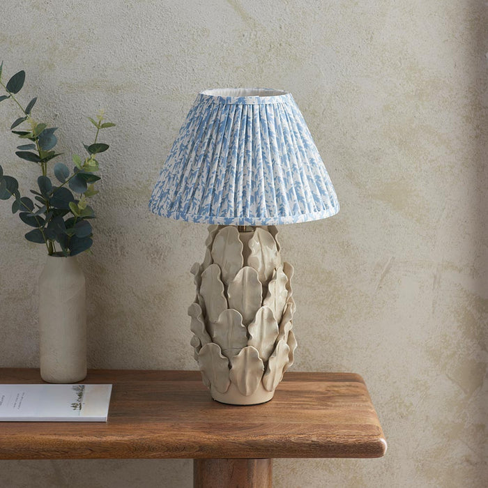 Layered Leaf And Leaf 30cm Shell Bay Blue Shade Table Lamp With Ivory Ceramic Base