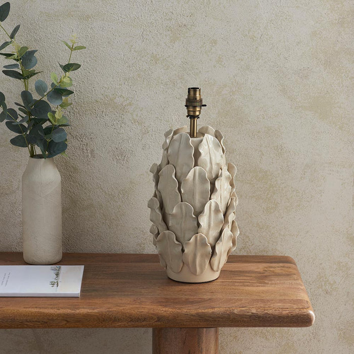 Layered Leaf And Leaf 30cm Shell Bay Blue Shade Table Lamp With Ivory Ceramic Base